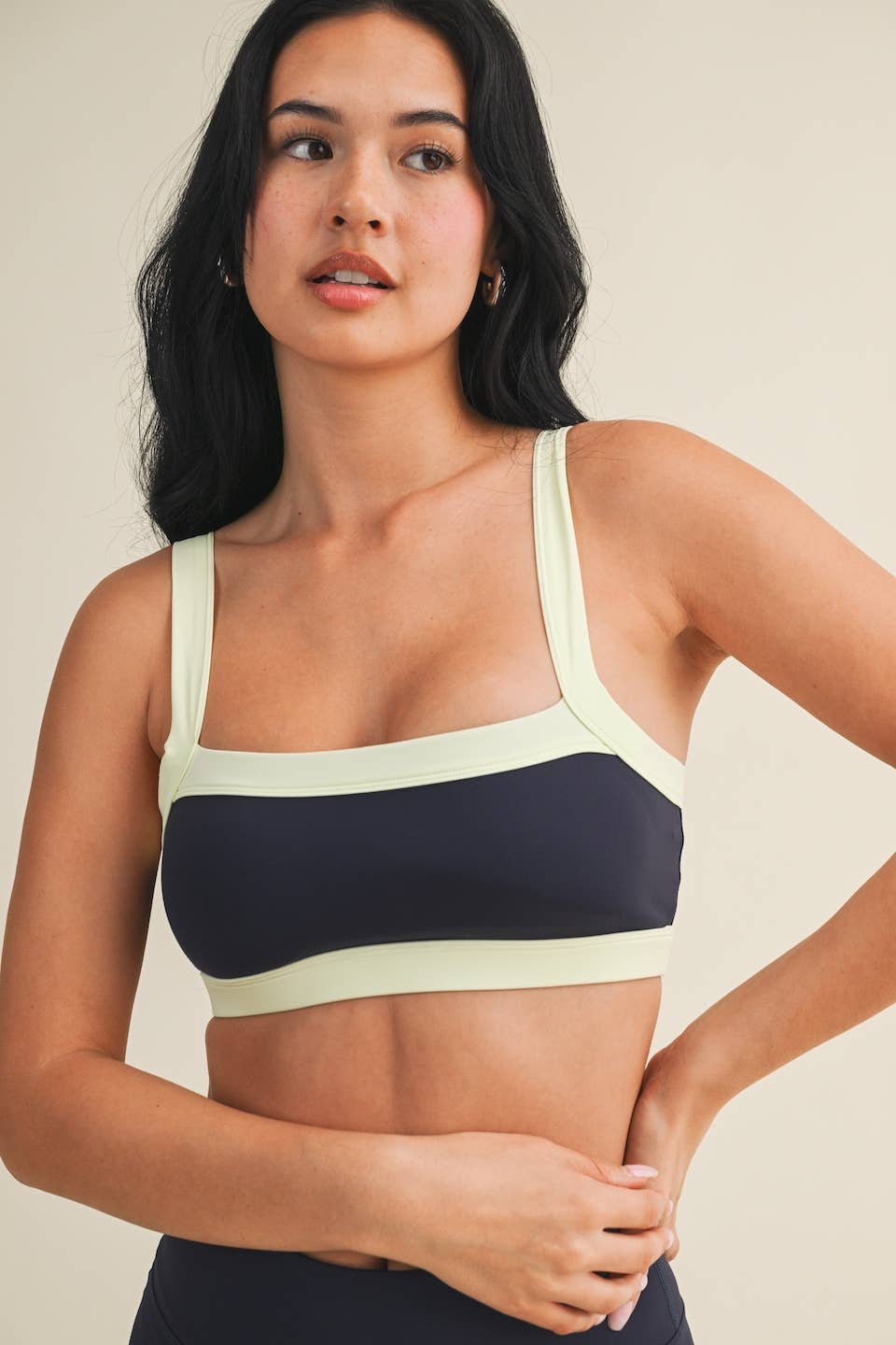 Navy Contrast Block Sports Bra