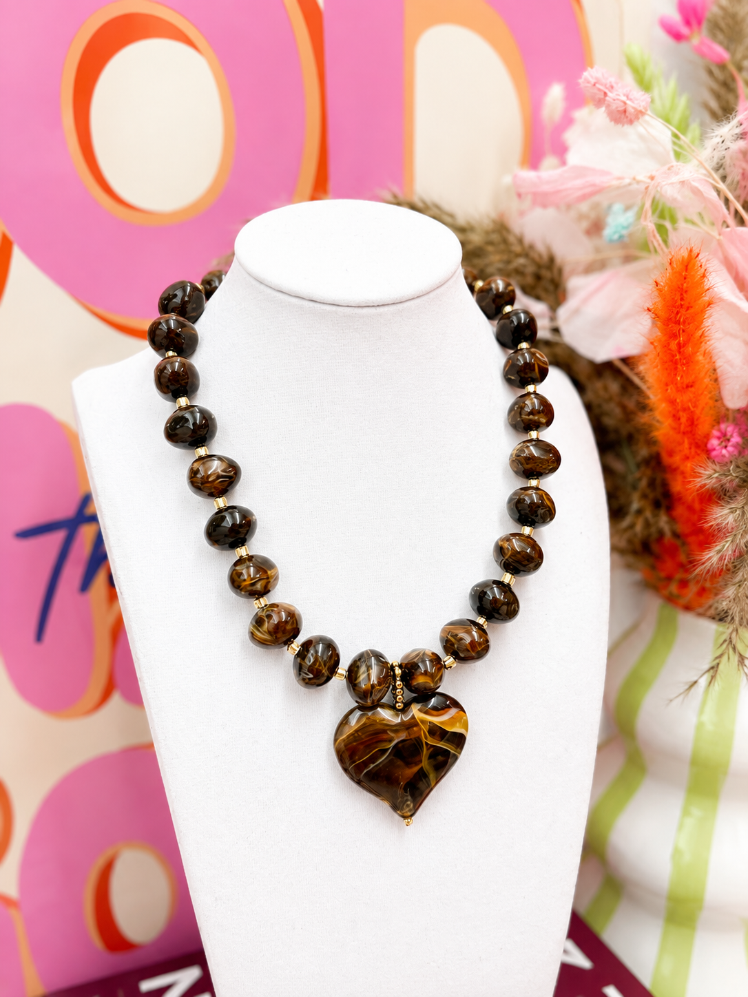 Mocha Heart Beaded Necklace