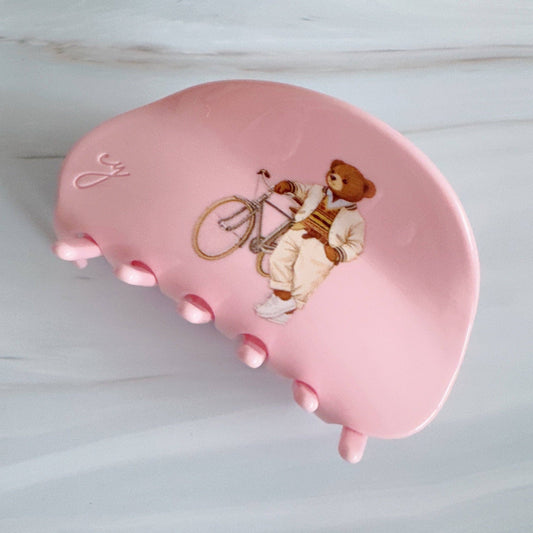 Charming Retro Teddy Bear Hair Claw Clip - Pink