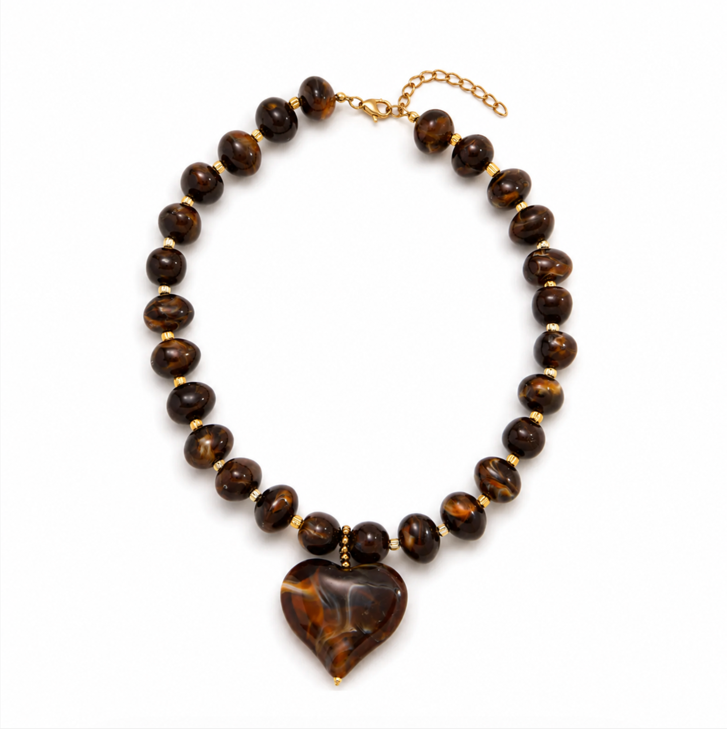 Mocha Heart Beaded Necklace