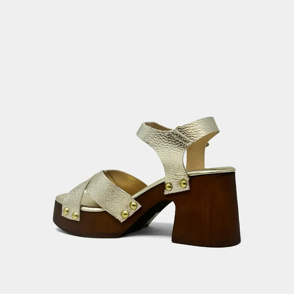 Giovanna Gold Leather Heels - Shu Shop