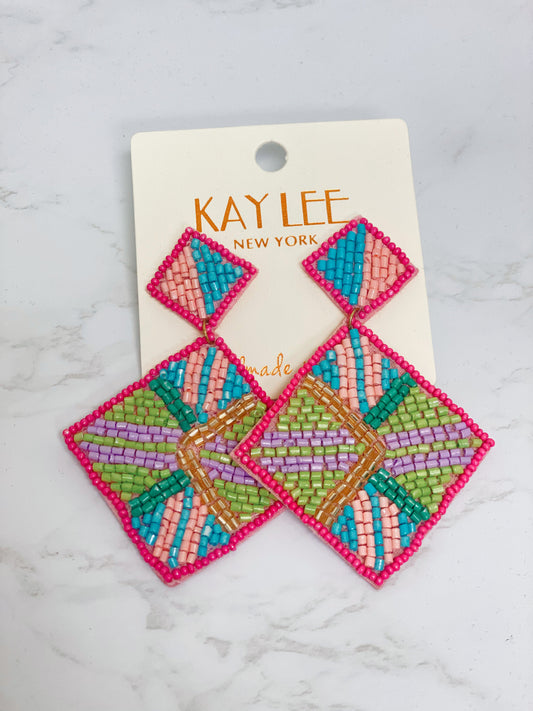 KAYLEE Beaded Spring Earrings - Pink