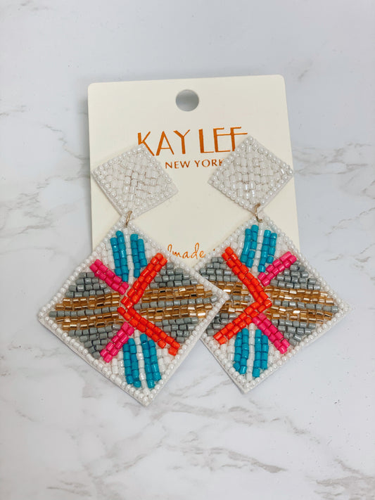 KAYLEE Beaded Spring Earrings - White
