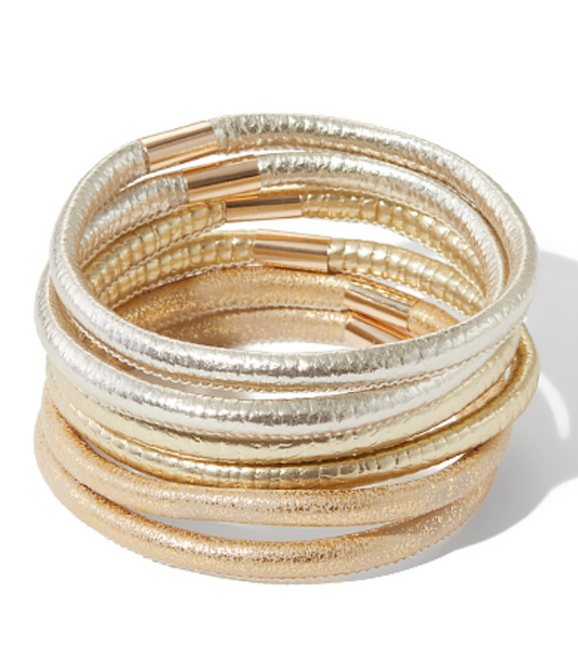 Stella Leather Bangles - Gold Multi