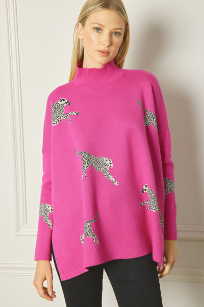 Eliza Leopard Dolman Sweater - Pink
